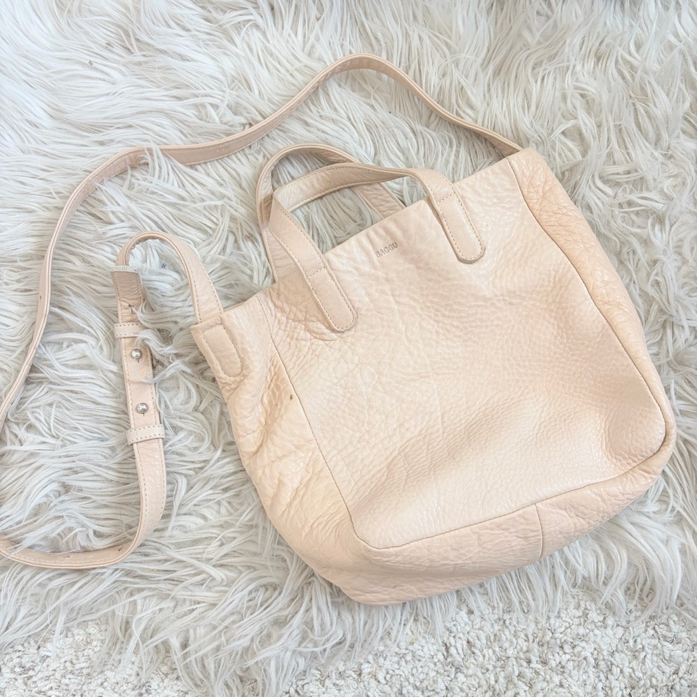 Baggu Beige Leather Crossbody Mini Tote Bag